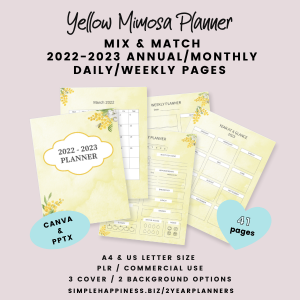 2022 - 2023 Yellow Mimosa Planner