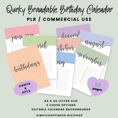 Quirky Brandable Birthday Calendar