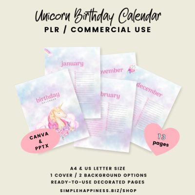 Unicorn Birthday Calendar