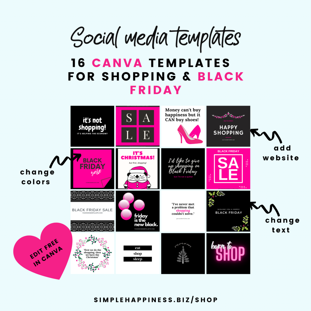 16 pink and black social media graphics