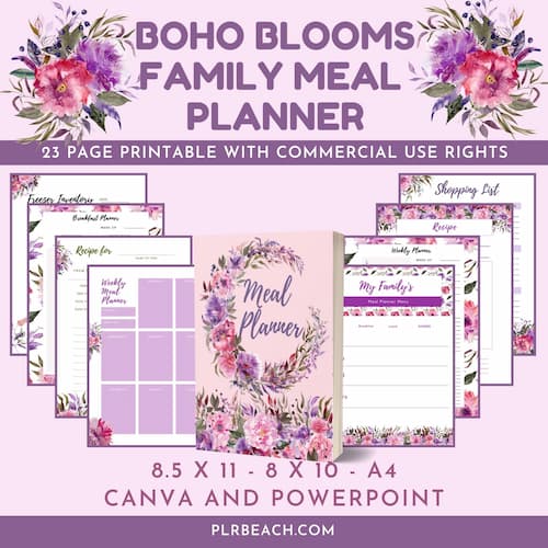 Boho Blooms family meal planner