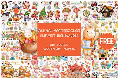 animal watercolor clipart bundle