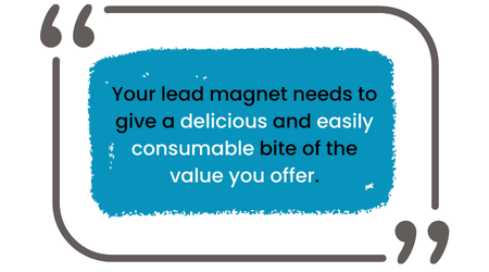 your lead magnet needs to give a delicious and easily consumable bite of the value you offer