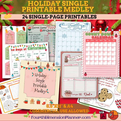 single holiday printables