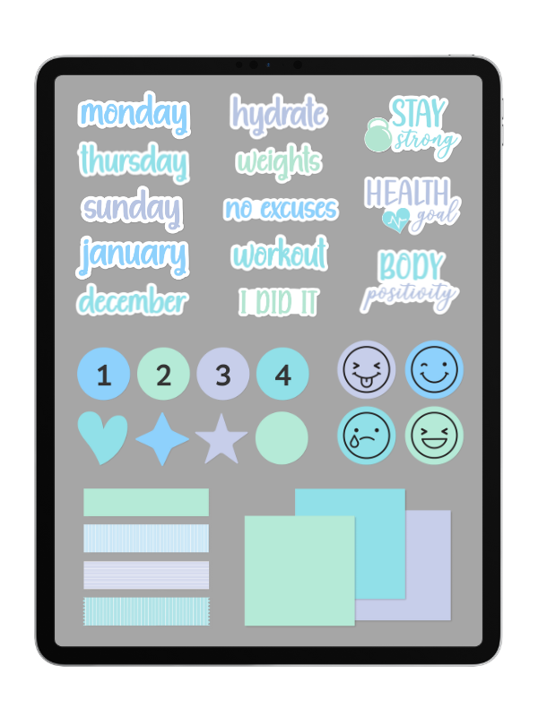 Quirky Digital Fitness Planner Stickers graphic