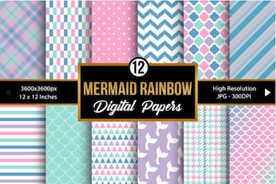 mermaid rainbow digital paper
