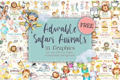 Adorable Safari Animals Mega Clipart bundle