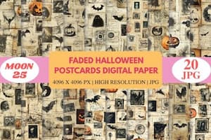 Faded Halloween Postcards Digital Paper Faded Halloween Postcards Digital Paper