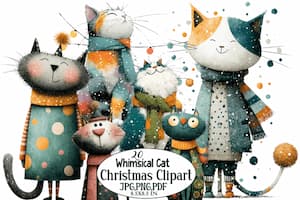 Whimsical Cat Christmas Clipart