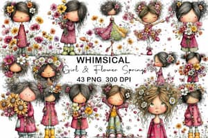 Girl & Flowers Spring Clipart