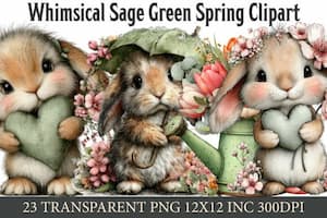 Whimsical Sage Green Spring Clipart