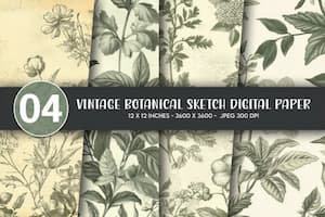 Vintage Botantical Sketch Digital Paper