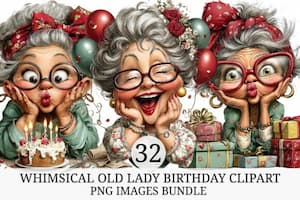 Whimsical old lady birthday clipart