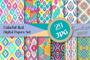 Colorful Ikat Digital Papers Set Colorful Ikat Digital Papers Set