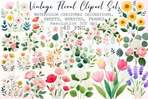 >Vintage Floral Clipart Set