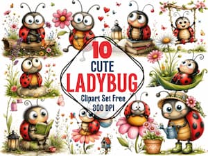 Cute Ladybug Clipart Set