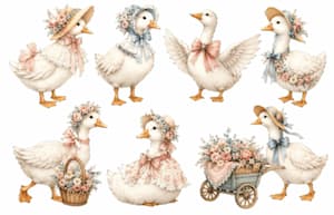 Watercolor Goose Floral Clipart Set